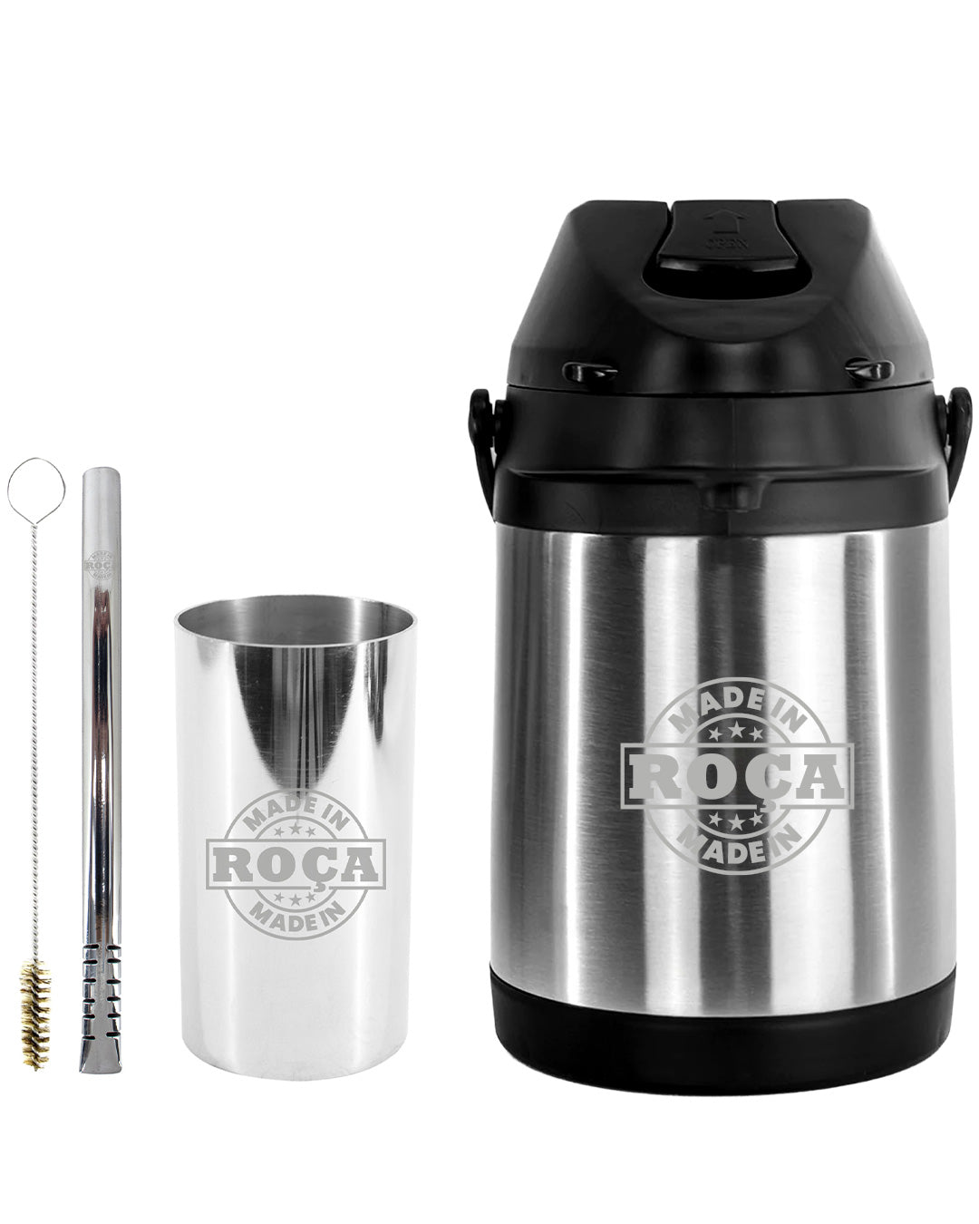 Kit Tereré Premium Copo Bomba Garrafa Térmica Inox 2.5l Made In Roça Escrita