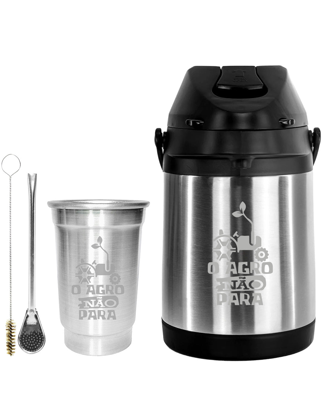 Kit Tereré Econo Copo Bomba Garrafa Térmica Inox 2.5l O Agro Não Para
