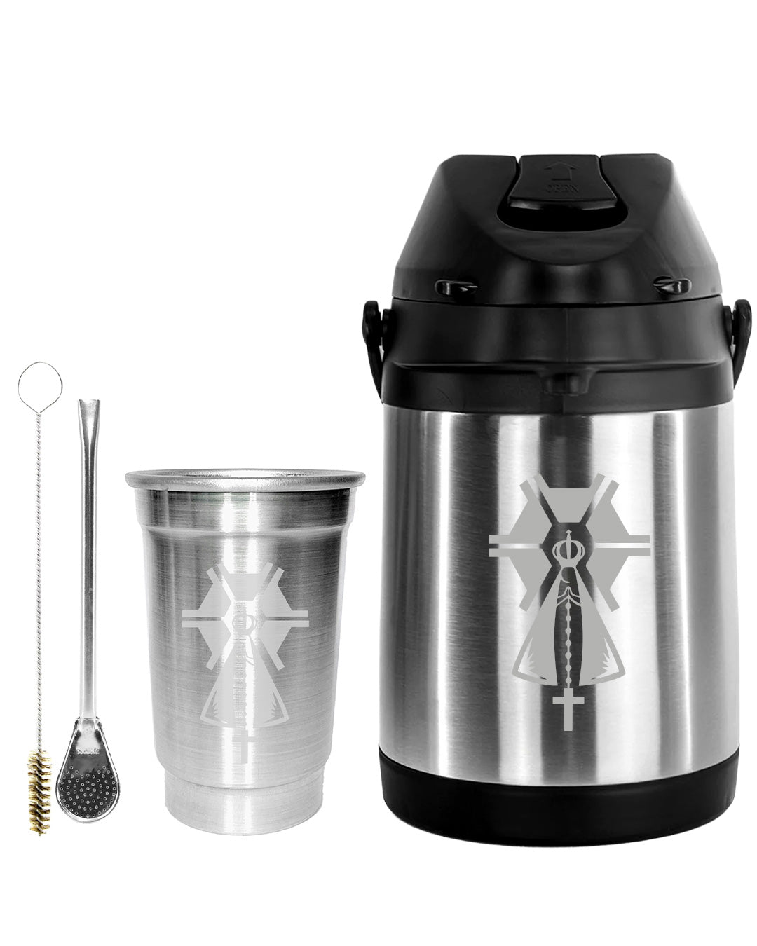 Kit Tereré Econo Copo Bomba Garrafa Térmica Inox 2.5l Nossa Senhora Agro