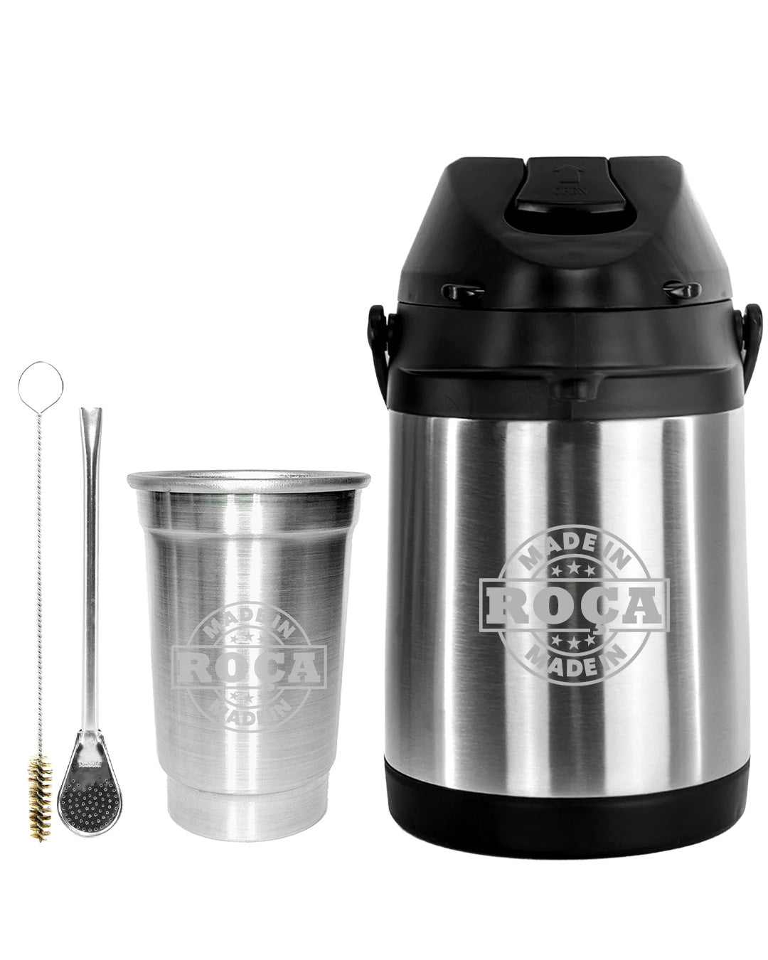 Kit Tereré Econo Copo Bomba Garrafa Térmica Inox 2.5l Escrita Made in Roça