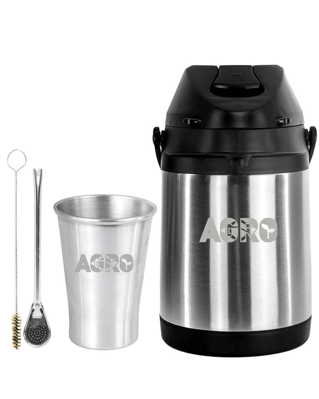Kit Tereré Econo Copo Bomba Garrafa Térmica Inox 2.5l Agro Brasil