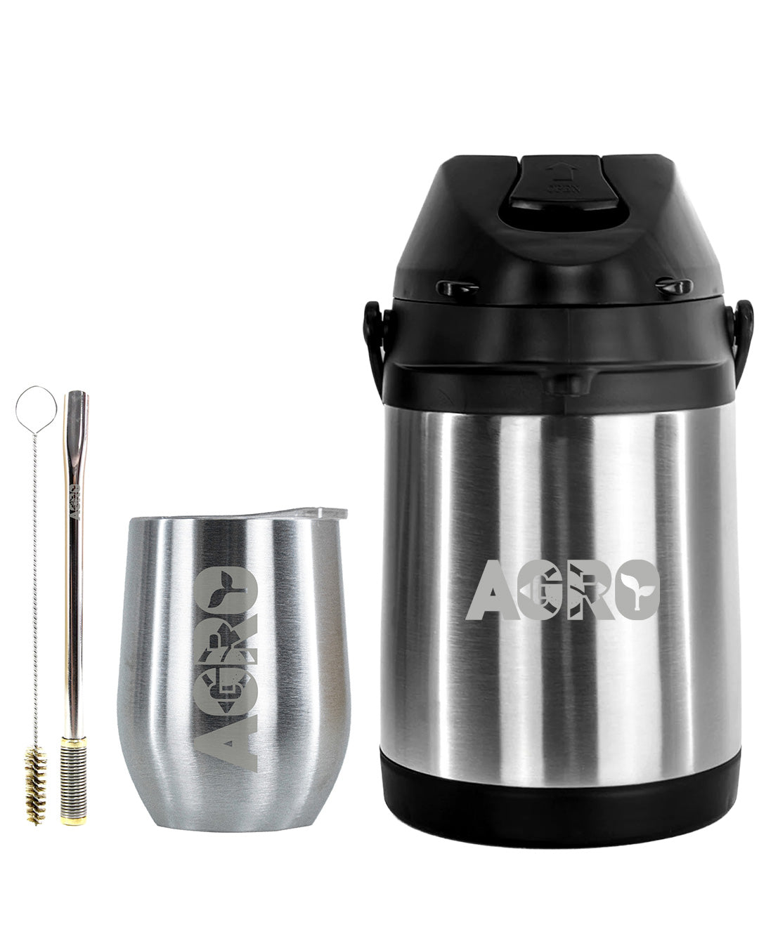Kit Tereré Premium Copo Bomba Garrafa Térmica Inox 2.5l Agro Brasil