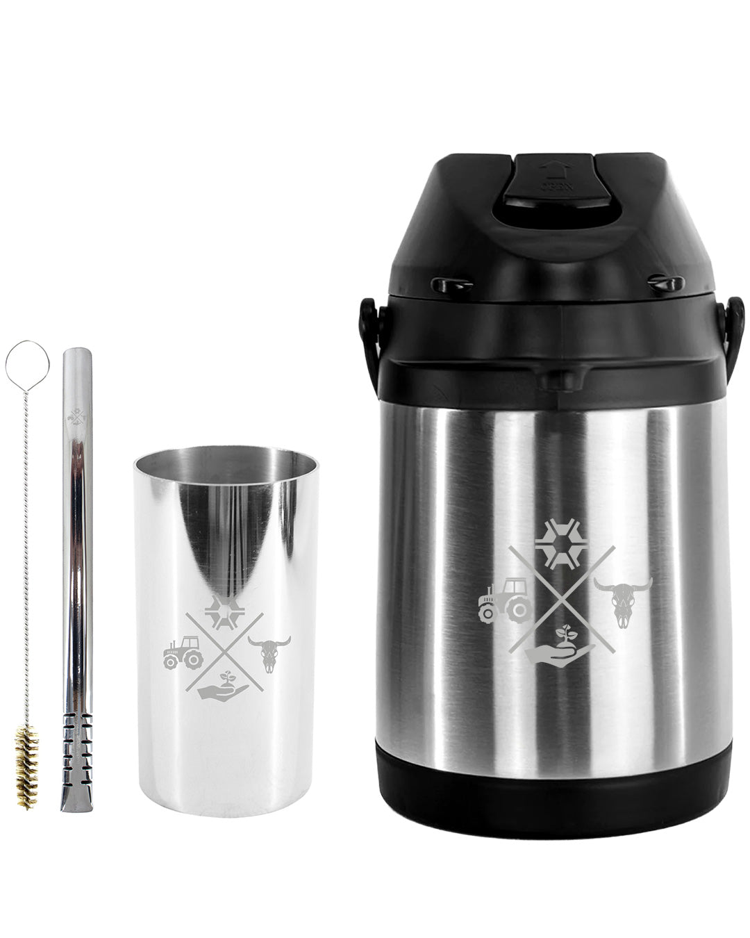 Kit Tereré Premium Copo Bomba Garrafa Térmica Inox 2.5l Made In Roça
