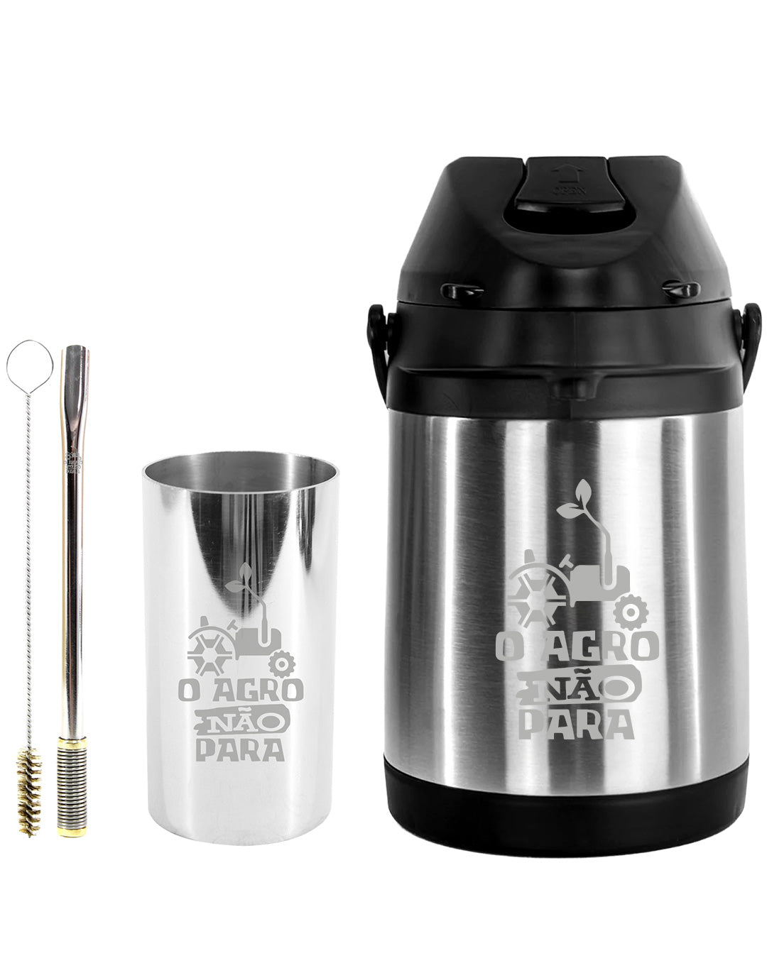 Kit Tereré Premium Copo Bomba Garrafa Térmica Inox 2.5l O Agro Não Para