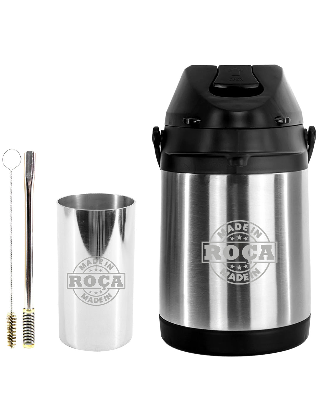 Kit Tereré Premium Copo Bomba Garrafa Térmica Inox 2.5l Made In Roça Escrita