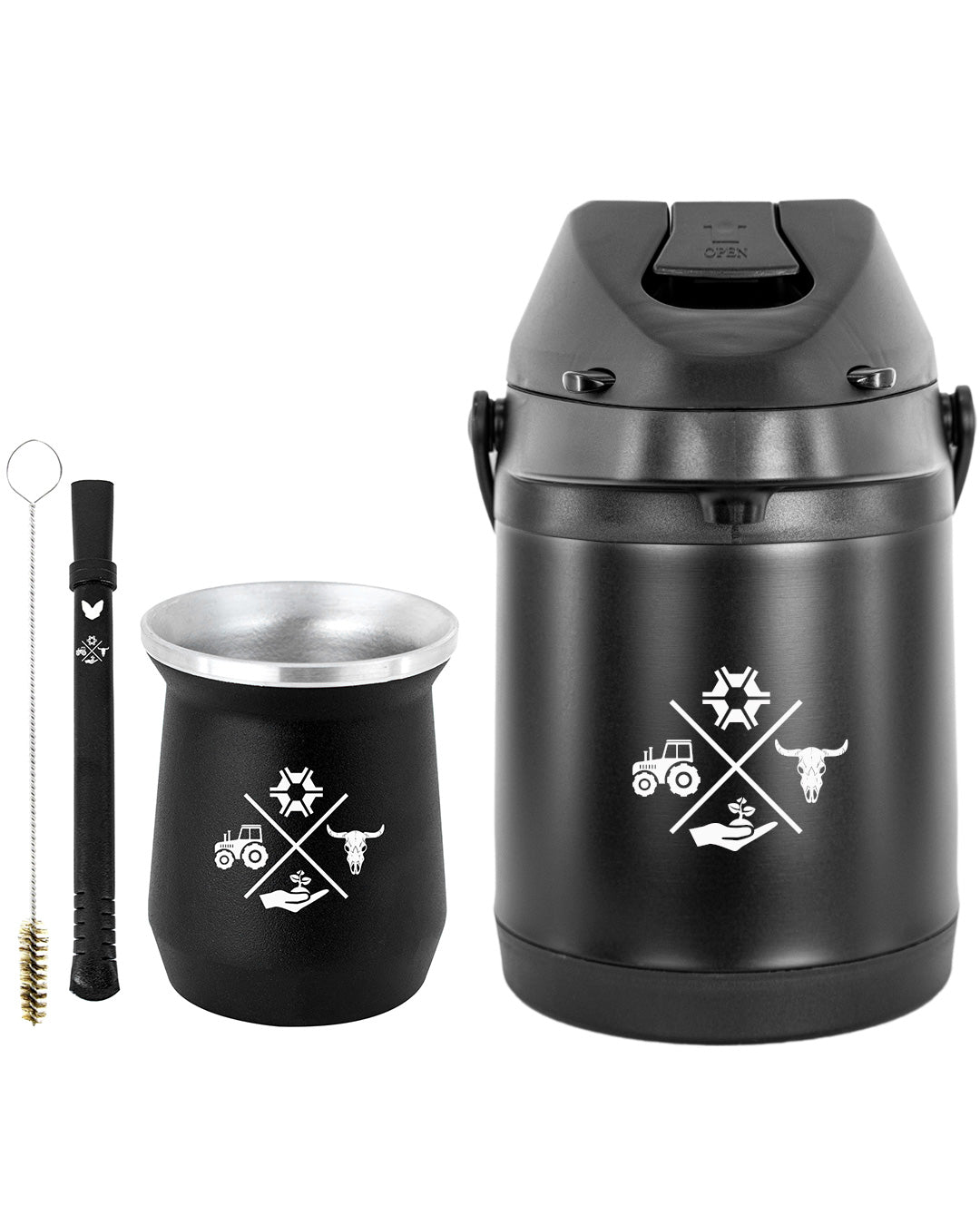 Kit Tereré Econo Copo Bomba Garrafa Térmica Preto 2.5l Made in Roça