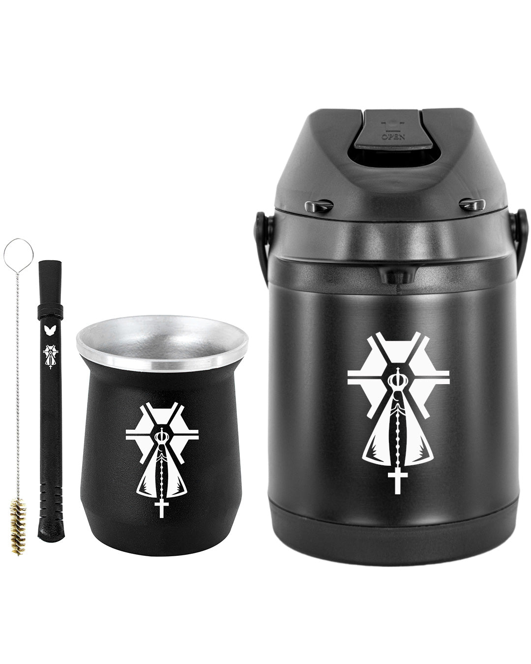 Kit Tereré Econo Copo Bomba Garrafa Térmica Preto 2.5l Nossa Senhora Agro