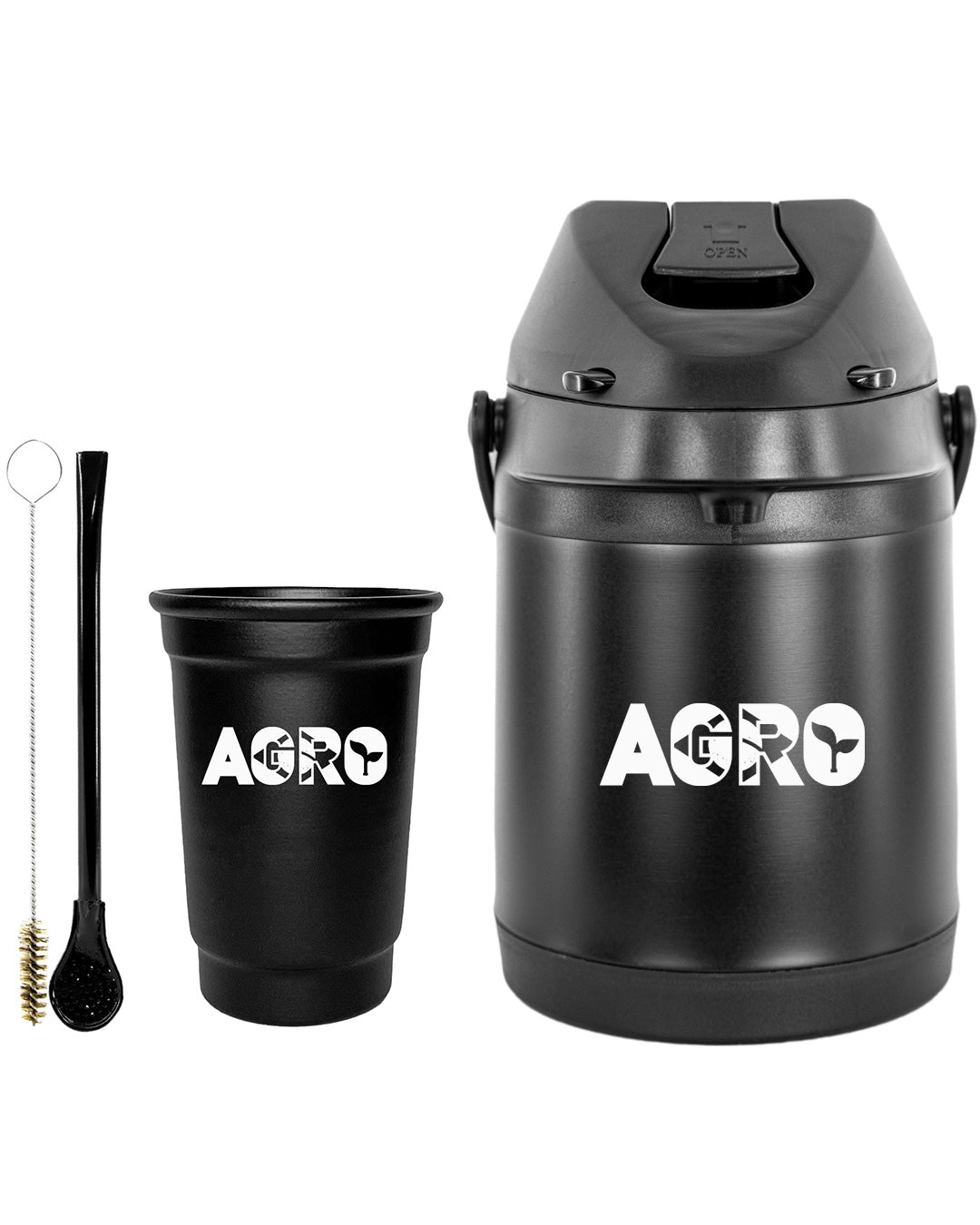 Kit Tereré Econo Copo Bomba Garrafa Térmica Preto 2.5l Agro Brasil