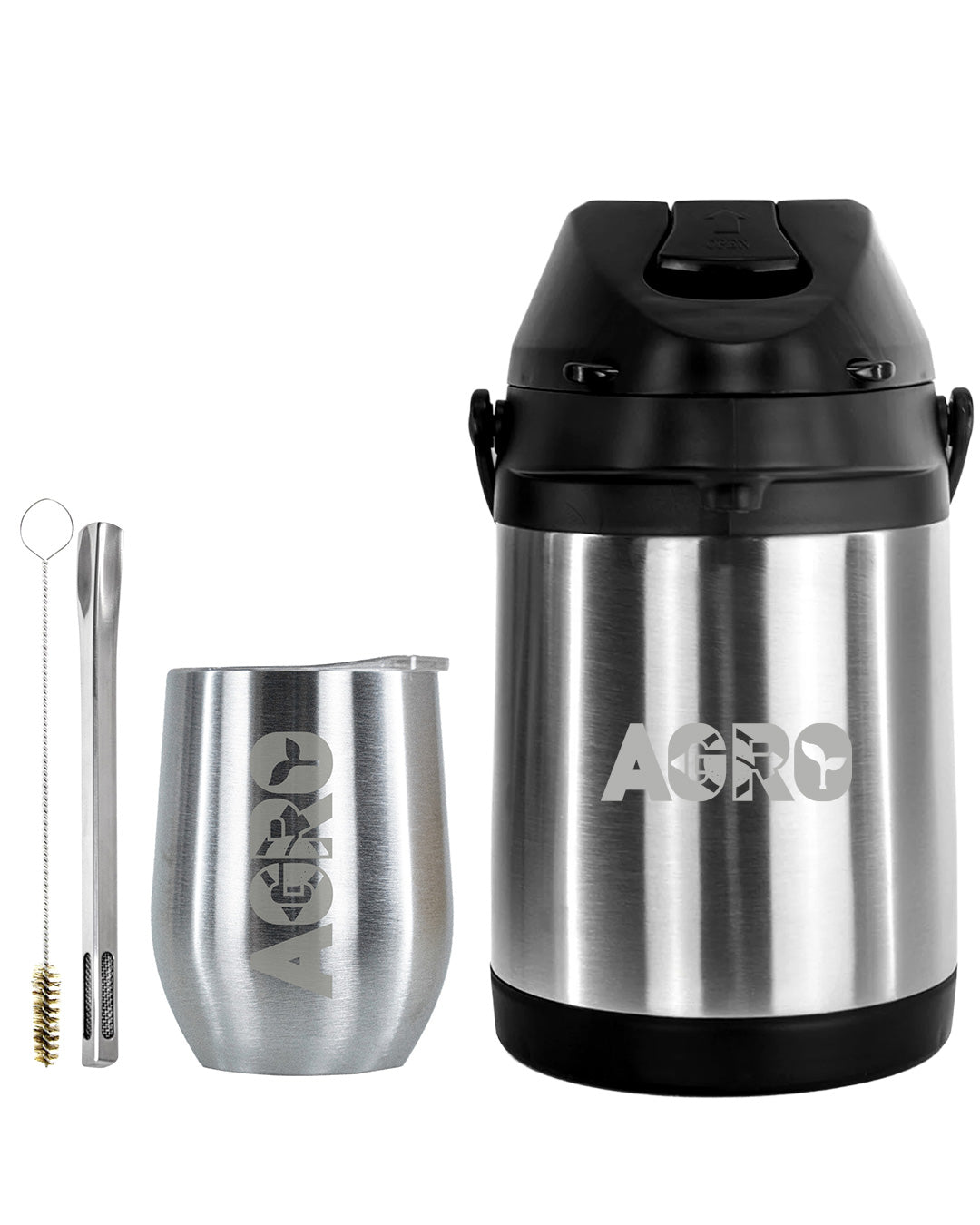 Kit Tereré Premium Copo Bomba Garrafa Térmica Inox 2.5l Agro Brasil