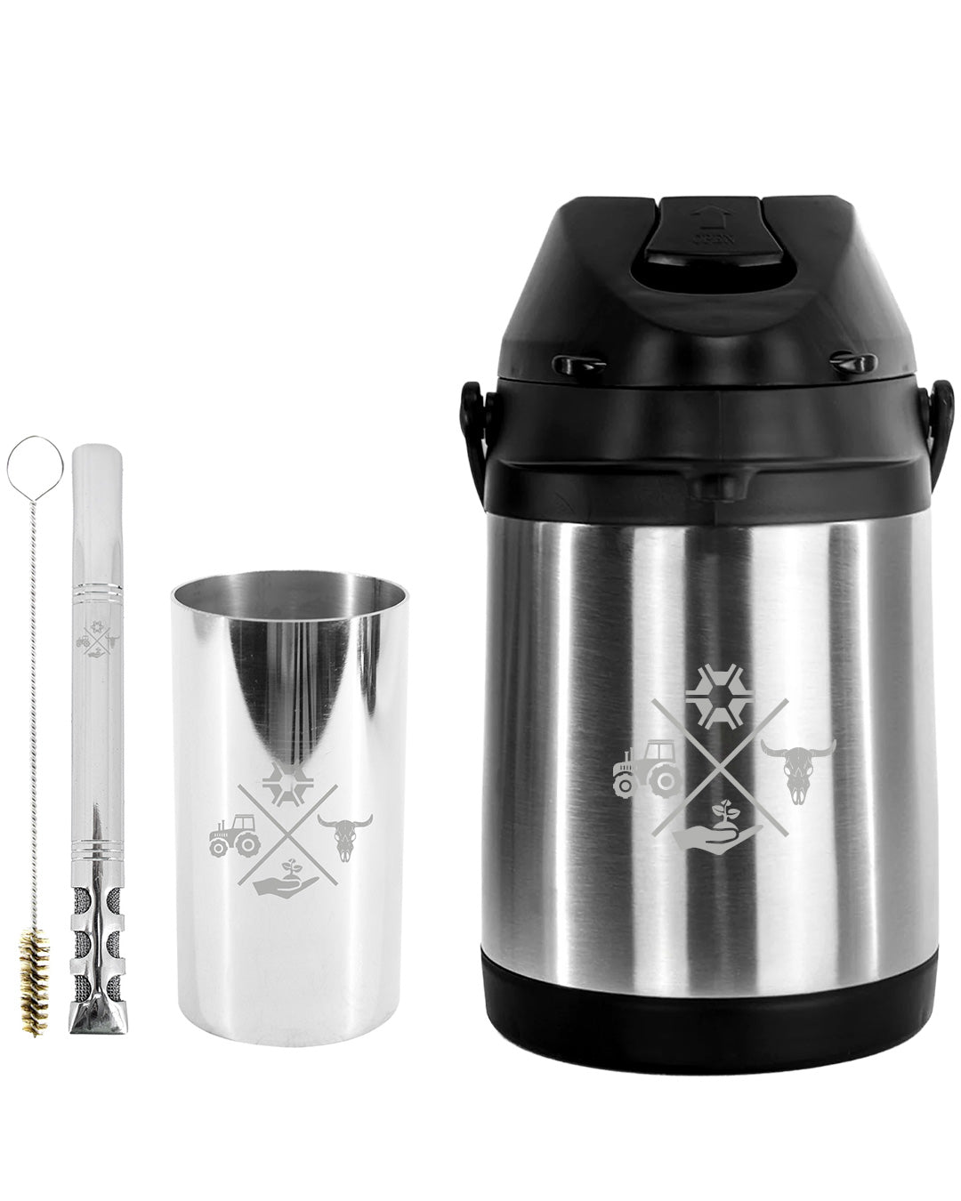 Kit Tereré Premium Copo Bomba Garrafa Térmica Inox 2.5l Made In Roça