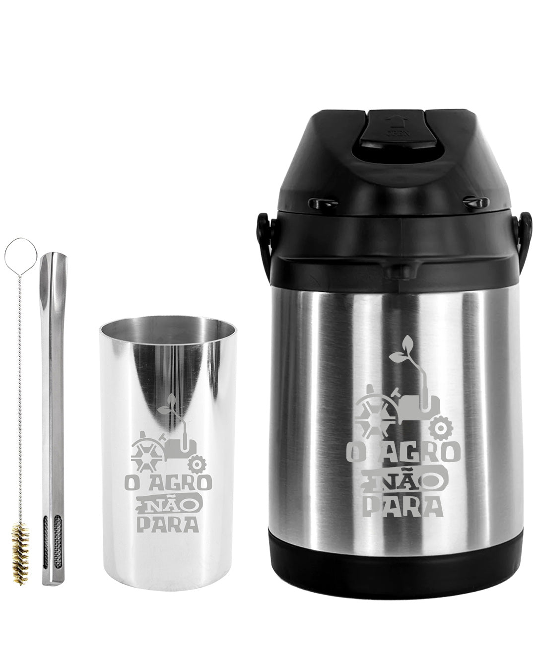 Kit Tereré Premium Copo Bomba Garrafa Térmica Inox 2.5l O Agro Não Para