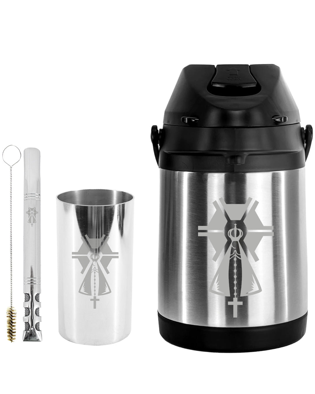 Kit Tereré Premium Copo Bomba Garrafa Térmica Inox 2.5l Nossa Senhora Agro