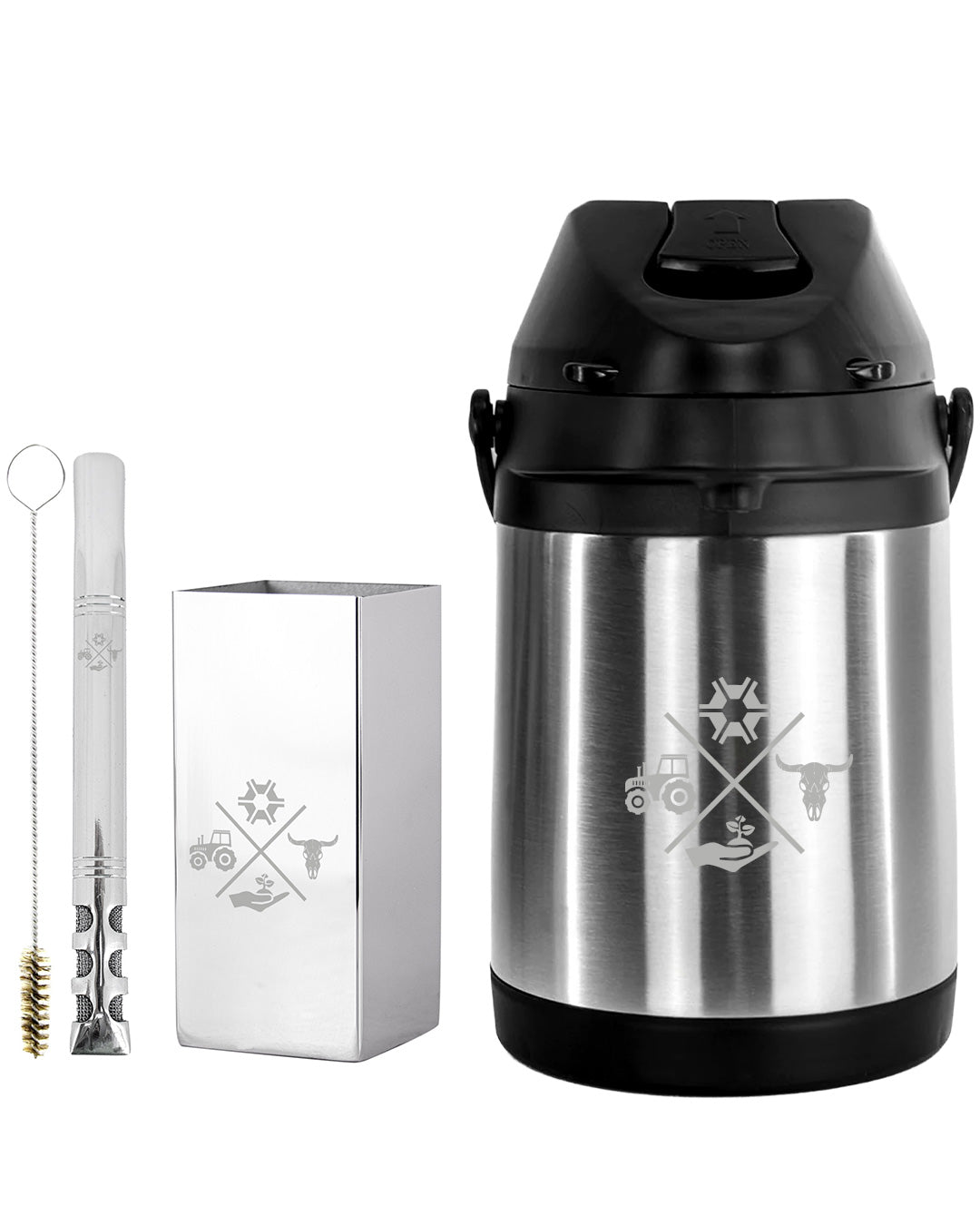 Kit Tereré Premium Copo Bomba Garrafa Térmica Inox 2.5l Made In Roça