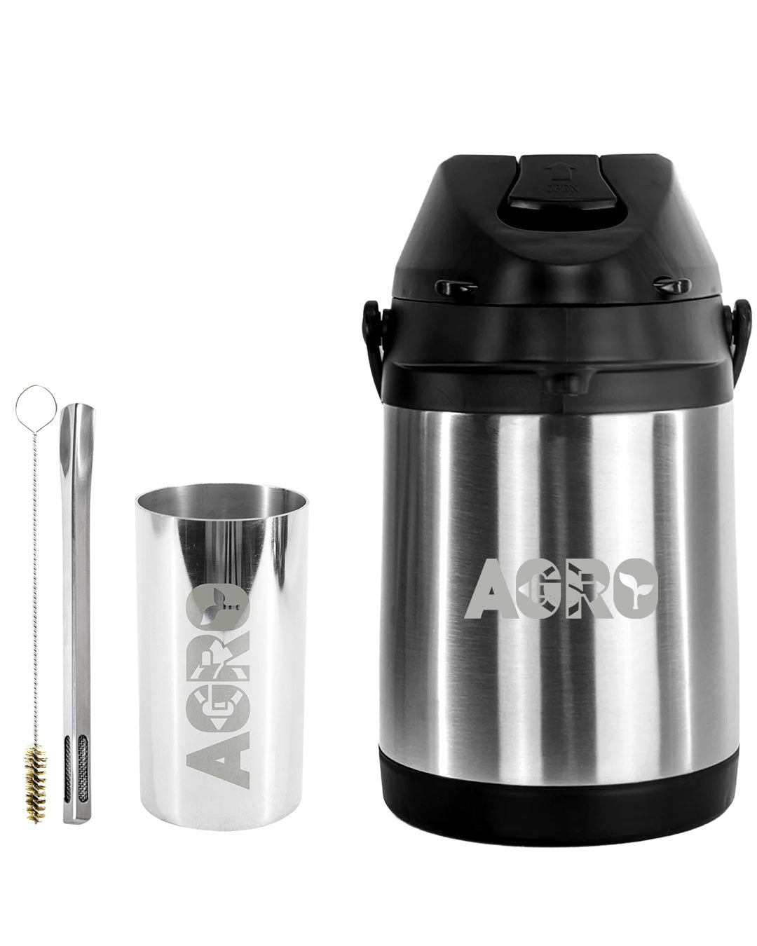 Kit Tereré Premium Copo Bomba Garrafa Térmica Inox 2.5l Agro Brasil