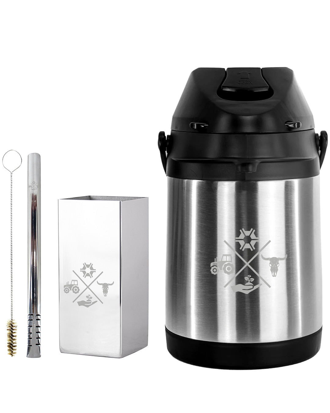 Kit Tereré Premium Copo Bomba Garrafa Térmica Inox 2.5l Made In Roça