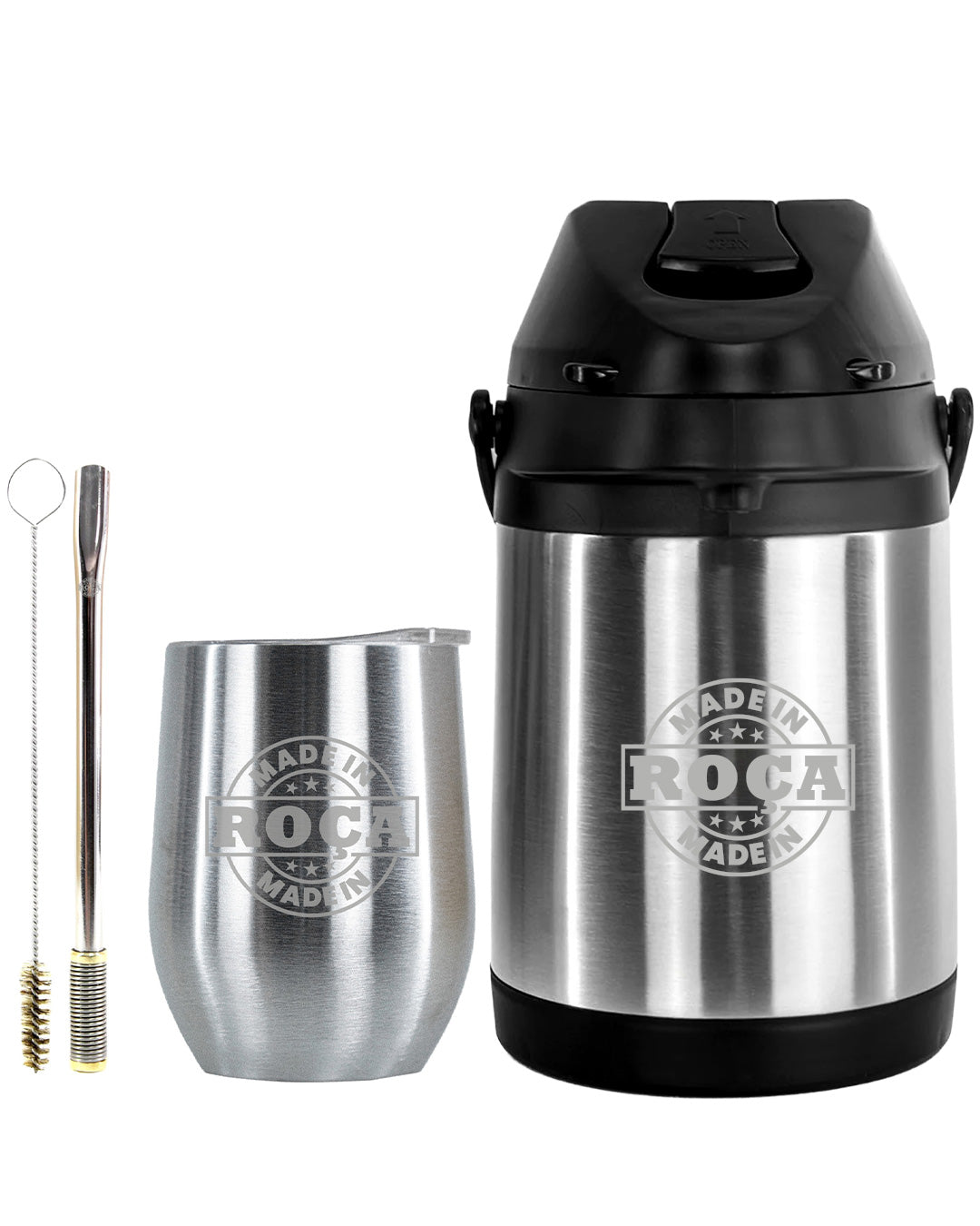 Kit Tereré Premium Copo Bomba Garrafa Térmica Inox 2.5l Made In Roça Escrita
