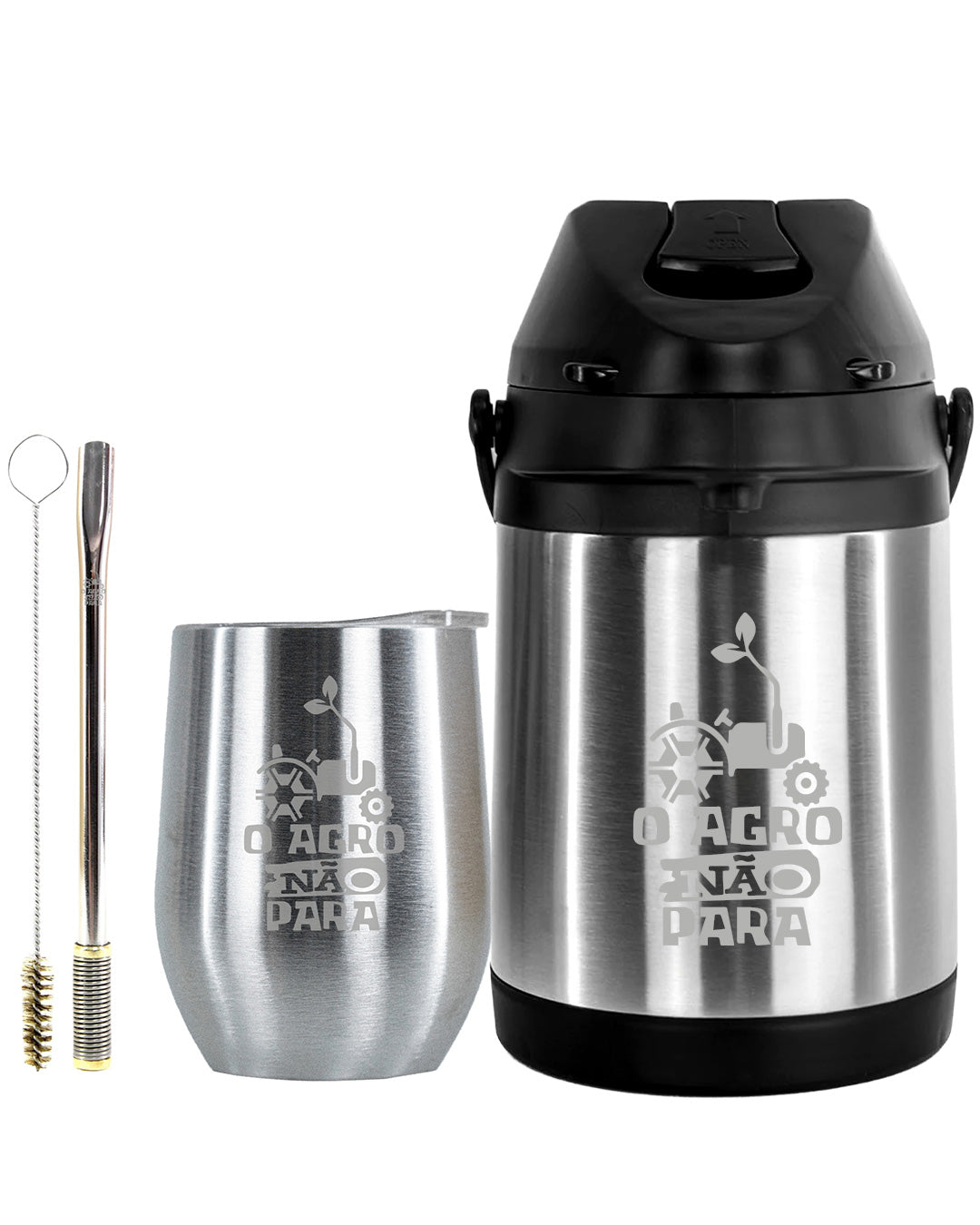 Kit Tereré Premium Copo Bomba Garrafa Térmica Inox 2.5l O Agro Não Para