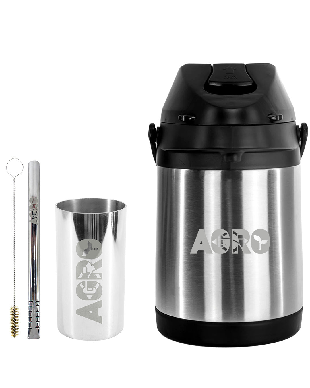Kit Tereré Premium Copo Bomba Garrafa Térmica Inox 2.5l Agro Brasil