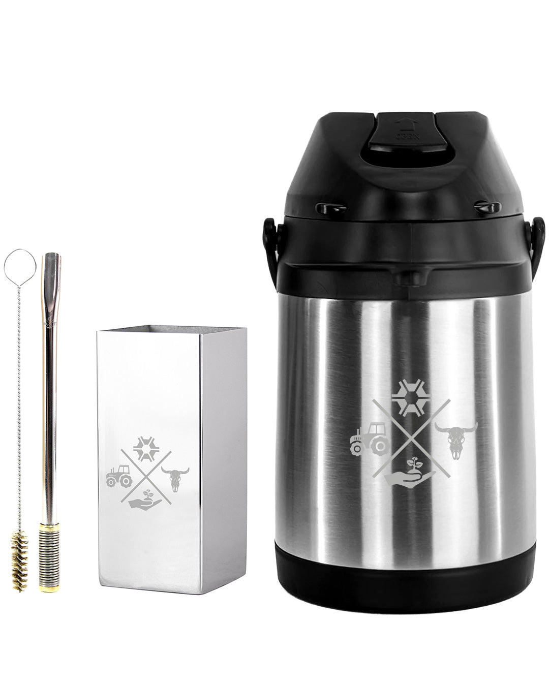 Kit Tereré Premium Copo Bomba Garrafa Térmica Inox 2.5l Made In Roça