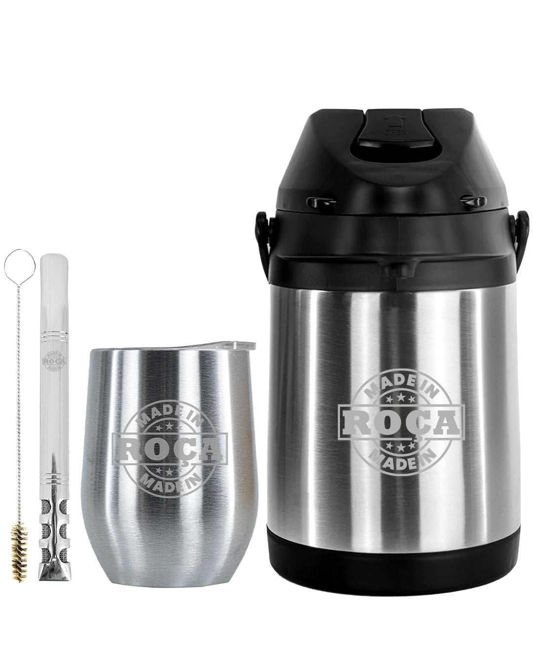 Kit Tereré Premium Copo Bomba Garrafa Térmica Inox 2.5l Made In Roça Escrita