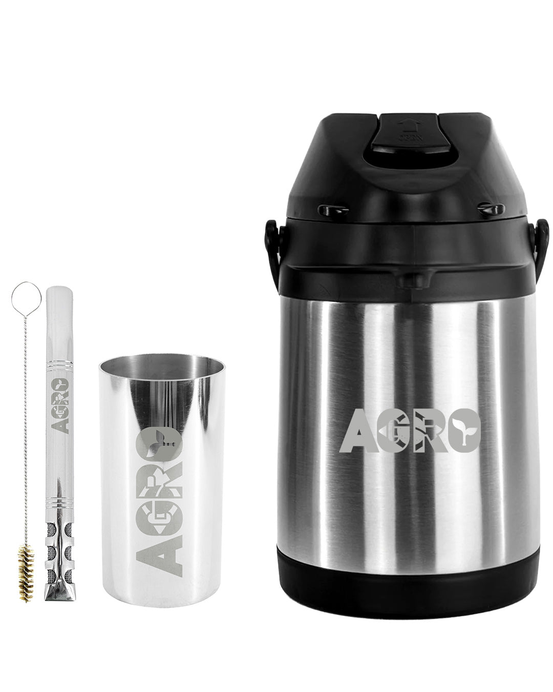 Kit Tereré Premium Copo Bomba Garrafa Térmica Inox 2.5l Agro Brasil