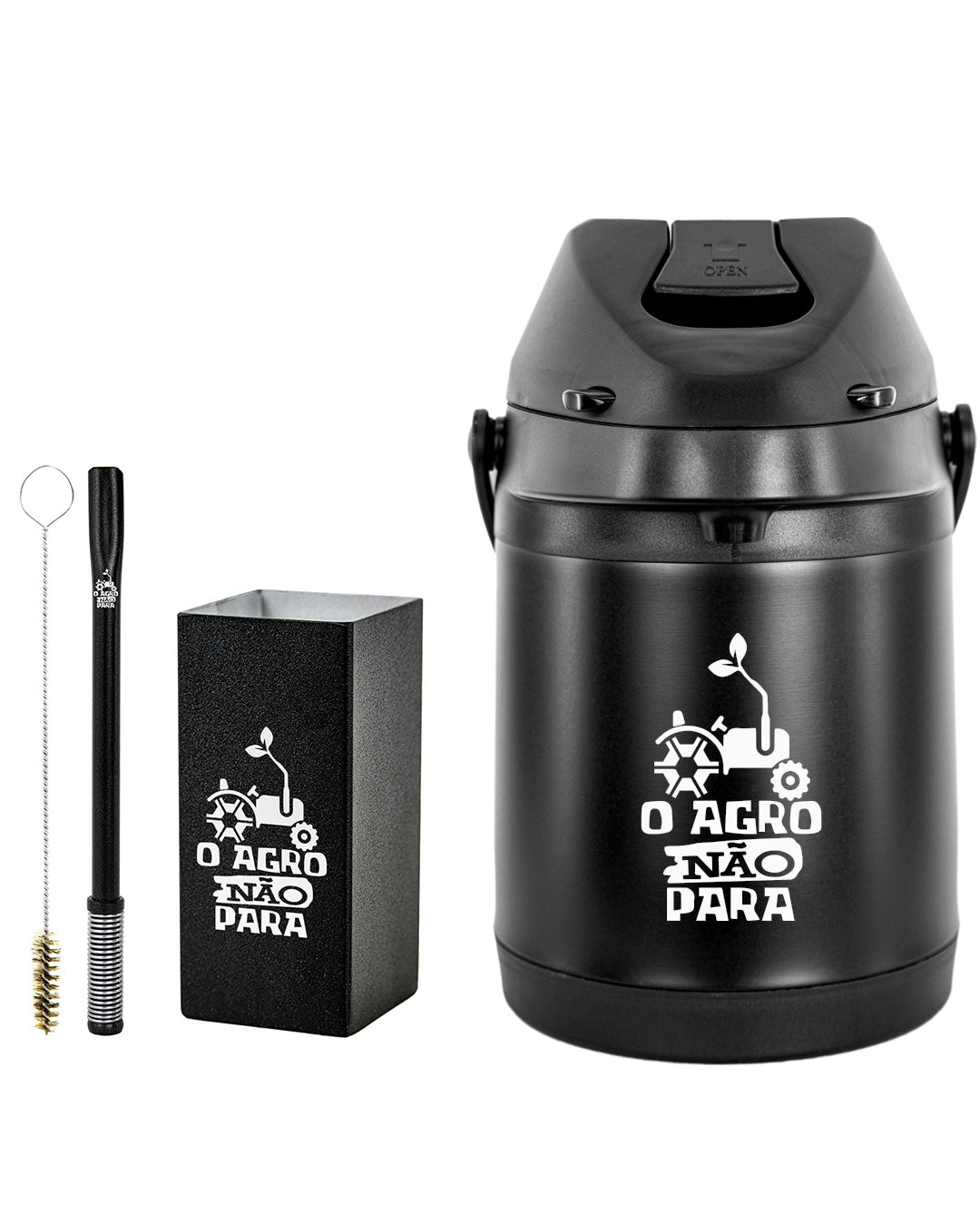 Kit Tereré Premium Copo Bomba Garrafa Térmica Preto 2.5l O Agro Não Para