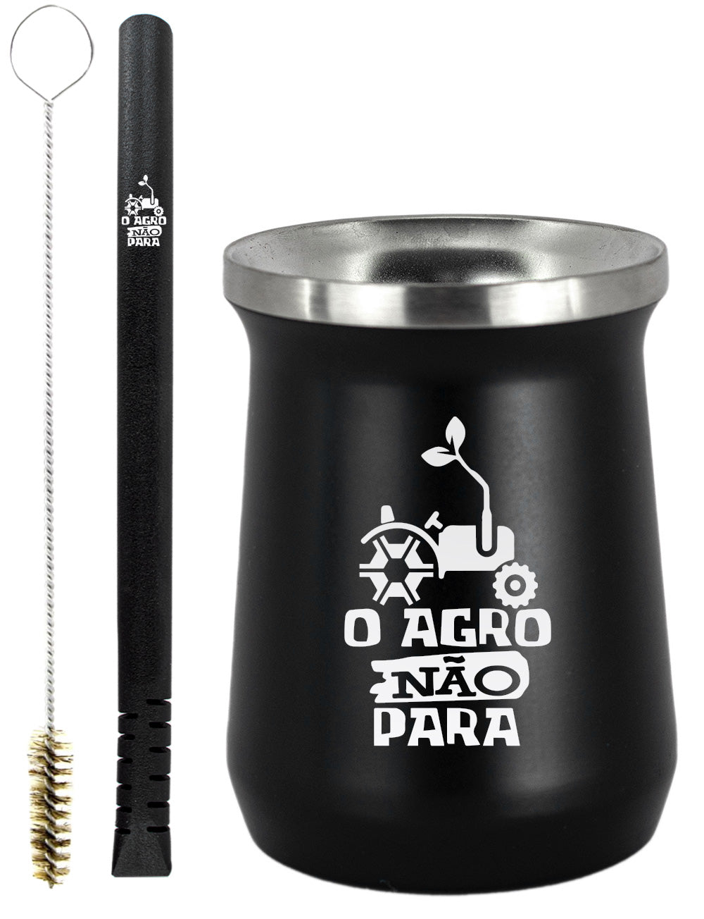 Kit Tereré Copo Cuia Premium Bomba Preto O Agro Não Para