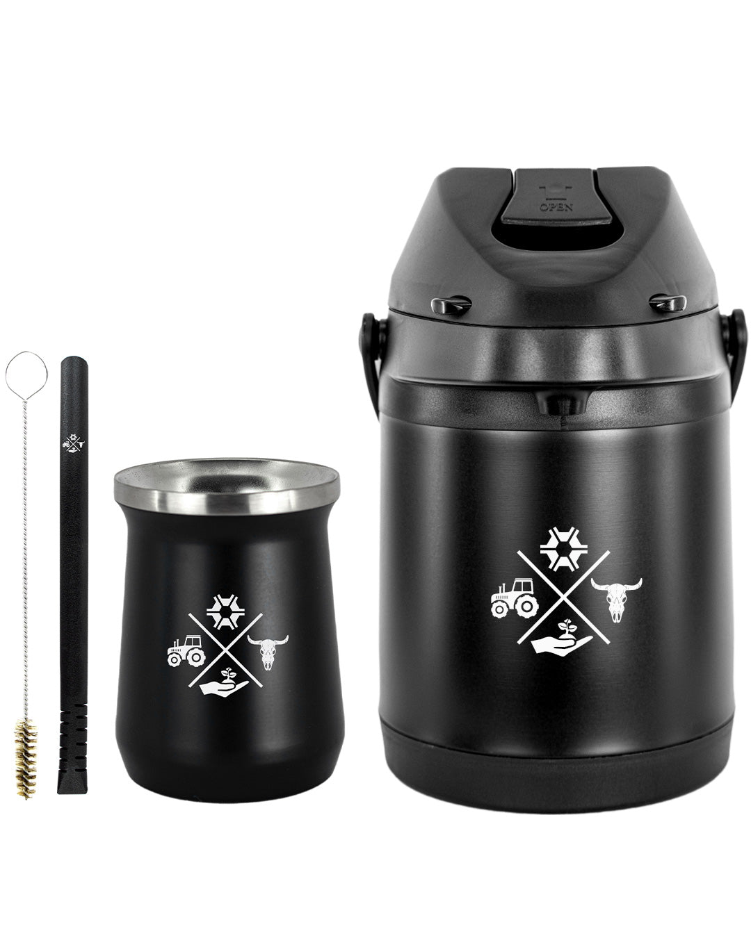 Kit Tereré Premium Copo Bomba Garrafa Térmica Preto 2.5l Made in Roça