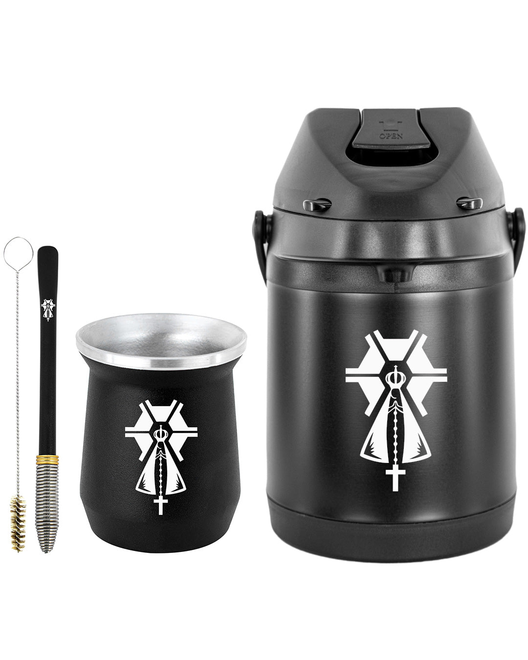 Kit Tereré Econo Copo Bomba Garrafa Térmica Preto 2.5l Nossa Senhora Agro