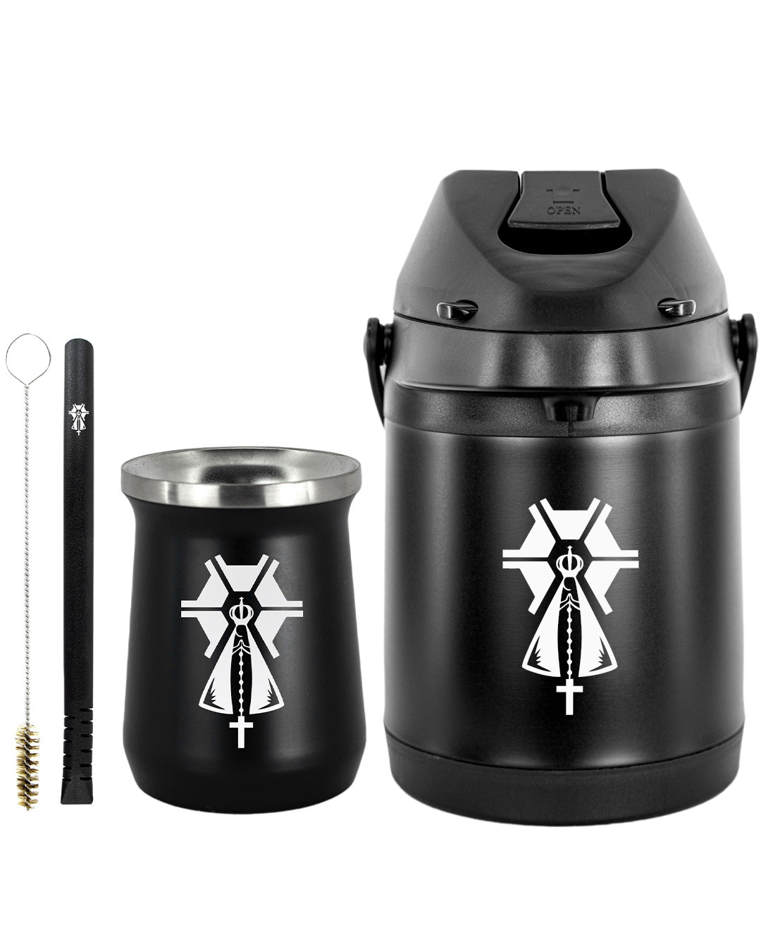 Kit Tereré Premium Copo Bomba Garrafa Térmica Preto 2.5l Nossa Senhora Agro