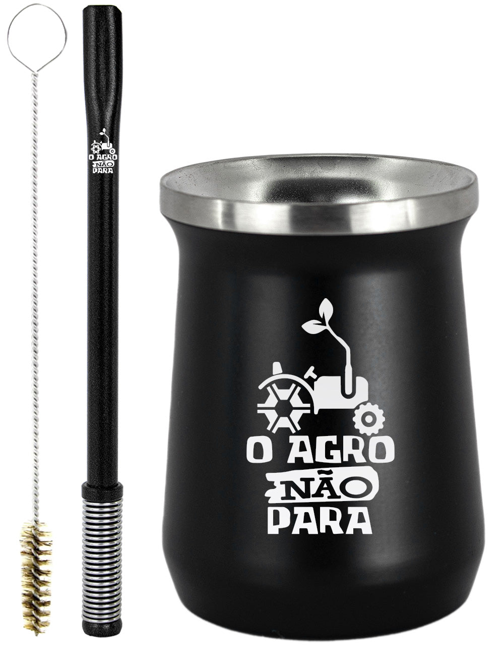 Kit Tereré Copo Cuia Premium Bomba Preto O Agro Não Para