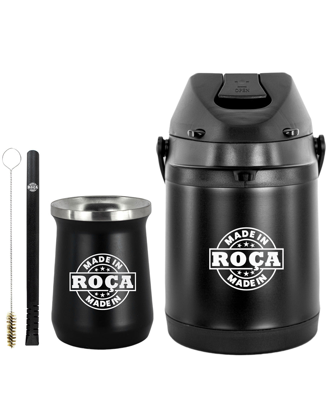 Kit Tereré Premium Copo Bomba Garrafa Térmica Preto 2.5l Made in Roça Escrita