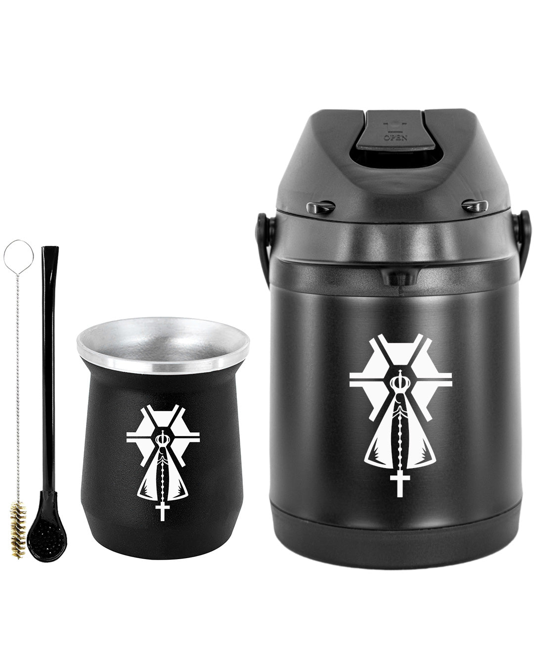 Kit Tereré Econo Copo Bomba Garrafa Térmica Preto 2.5l Nossa Senhora Agro