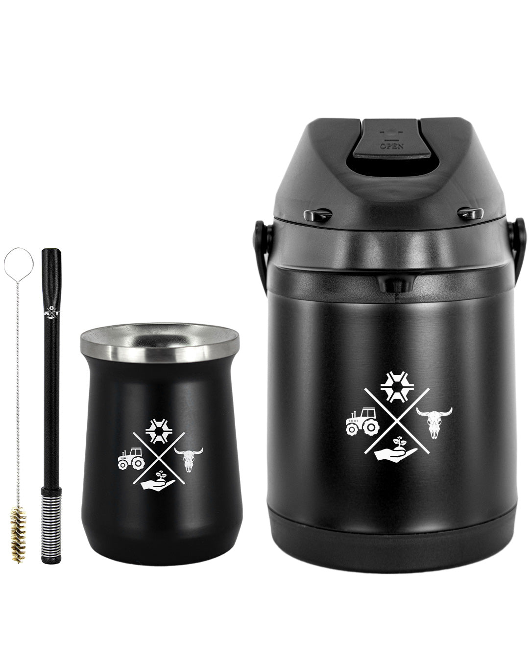 Kit Tereré Premium Copo Bomba Garrafa Térmica Preto 2.5l Made in Roça