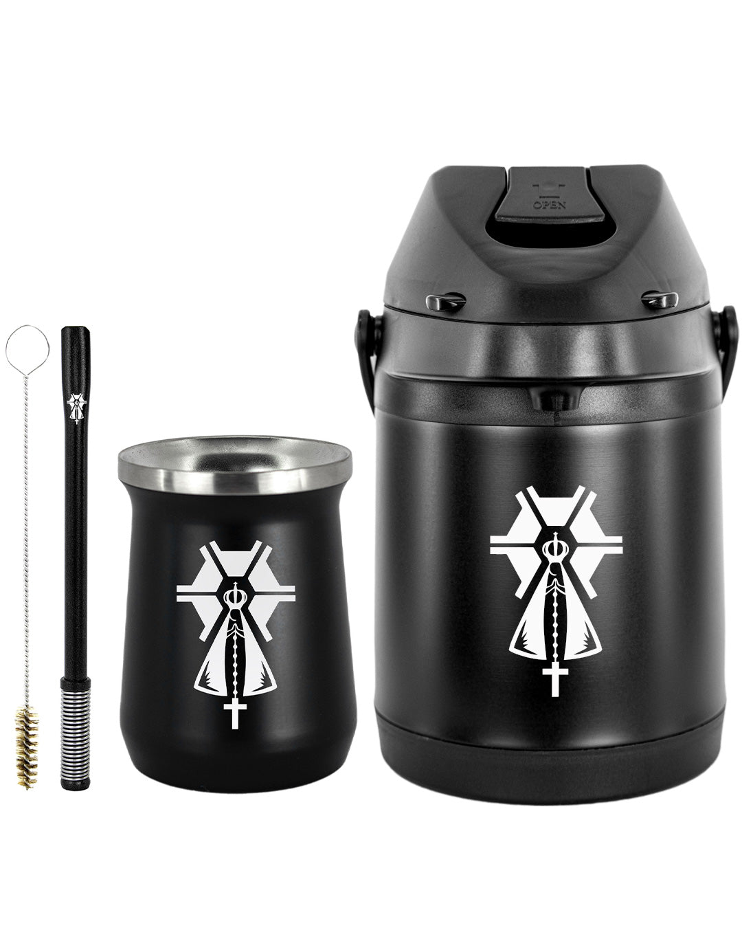 Kit Tereré Premium Copo Bomba Garrafa Térmica Preto 2.5l Nossa Senhora Agro