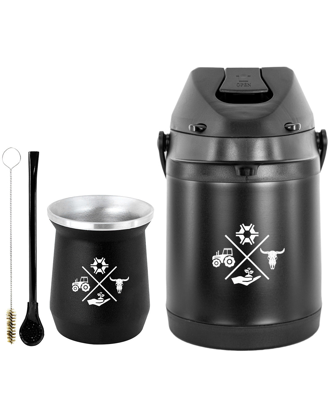 Kit Tereré Econo Copo Bomba Garrafa Térmica Preto 2.5l Made in Roça