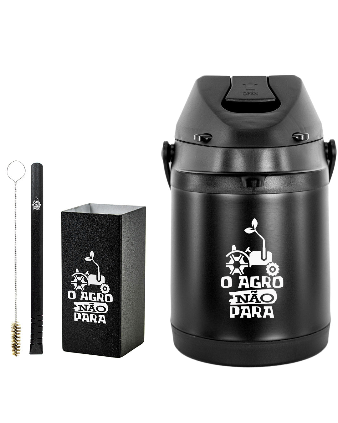 Kit Tereré Premium Copo Bomba Garrafa Térmica Preto 2.5l O Agro Não Para