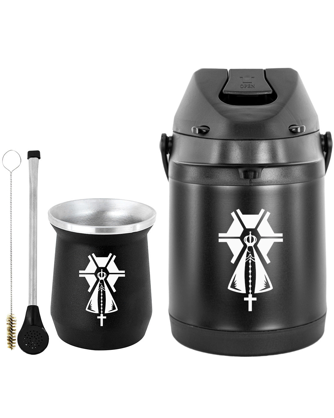 Kit Tereré Econo Copo Bomba Garrafa Térmica Preto 2.5l Nossa Senhora Agro