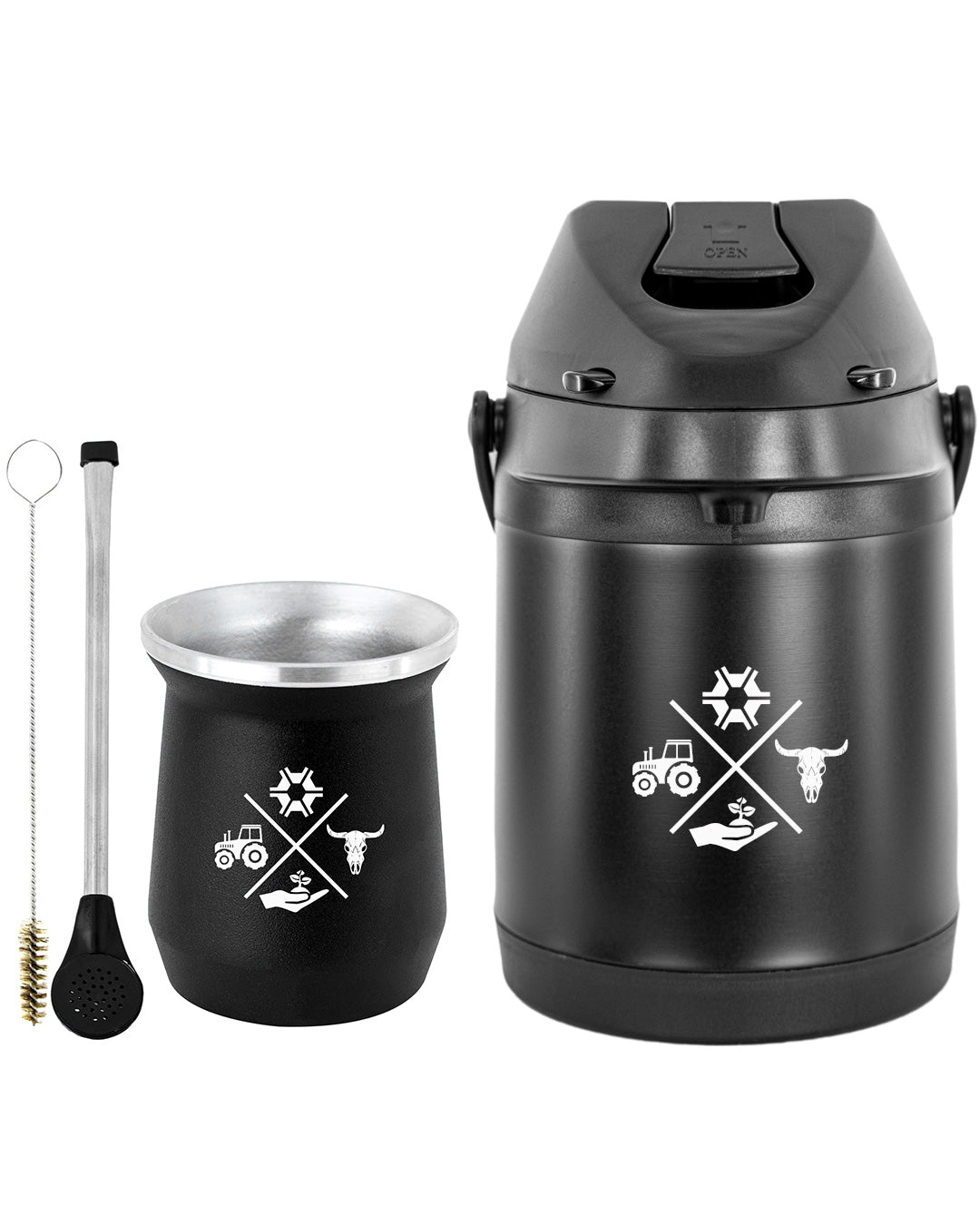 Kit Tereré Econo Copo Bomba Garrafa Térmica Preto 2.5l Made in Roça