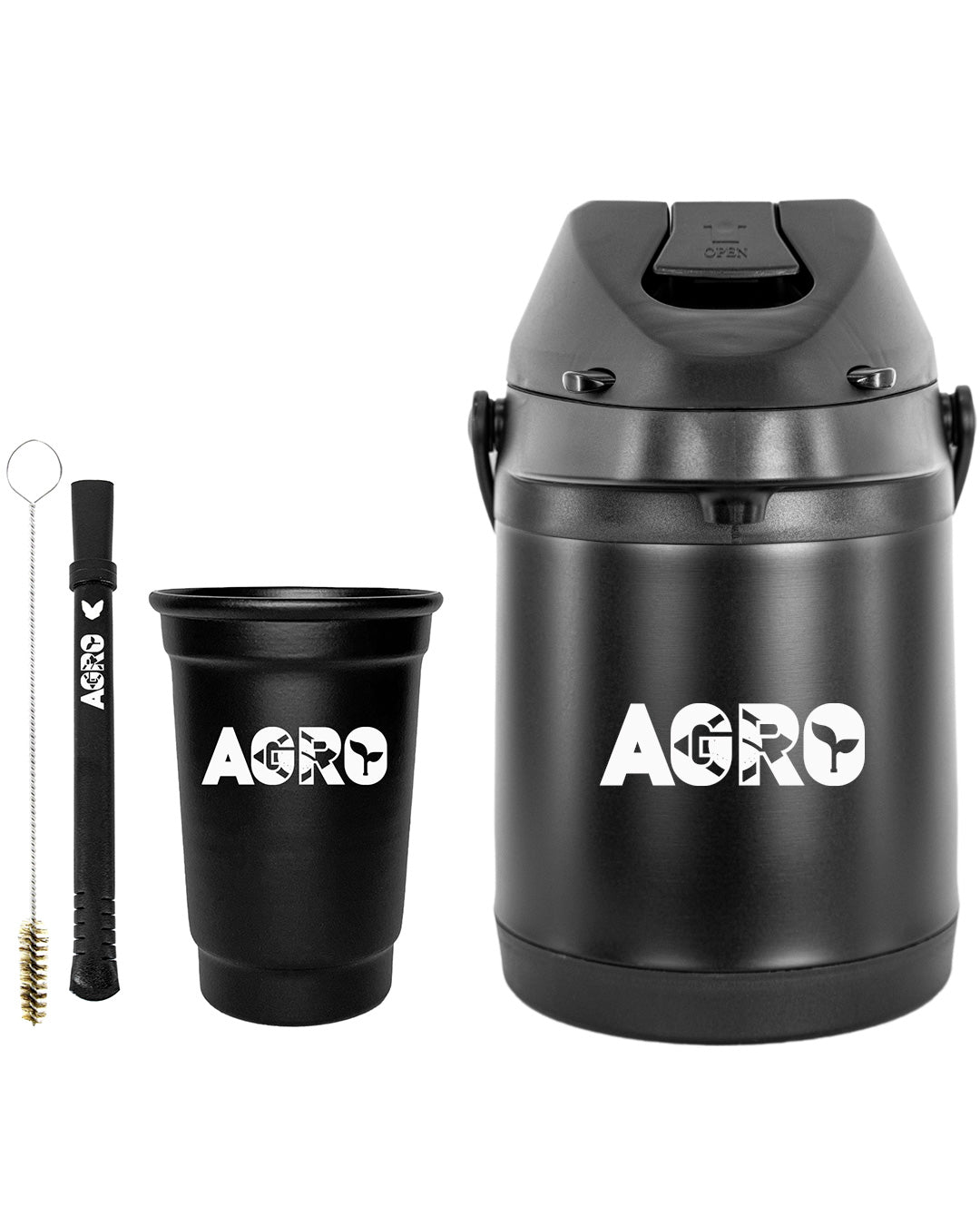 Kit Tereré Econo Copo Bomba Garrafa Térmica Preto 2.5l Agro Brasil