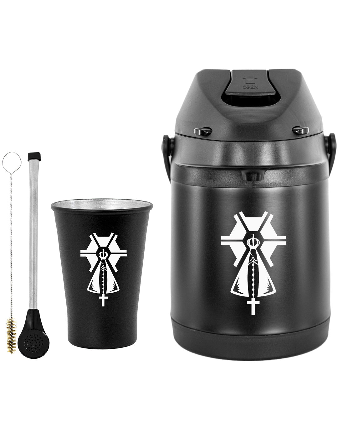 Kit Tereré Econo Copo Bomba Garrafa Térmica Preto 2.5l Nossa Senhora Agro