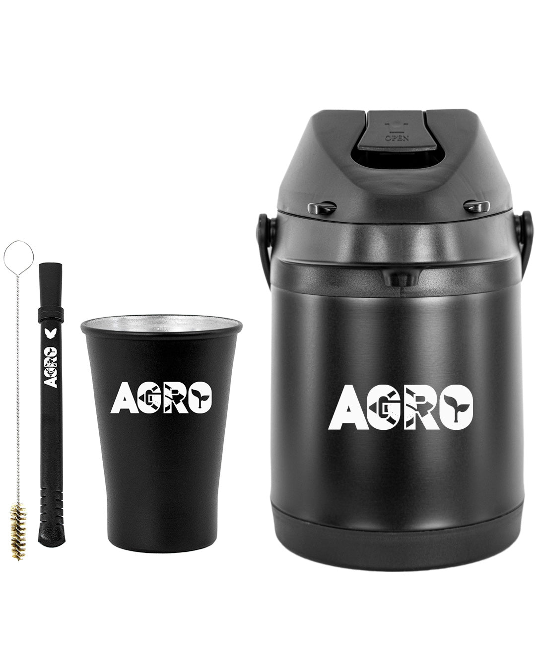 Kit Tereré Econo Copo Bomba Garrafa Térmica Preto 2.5l Agro Brasil