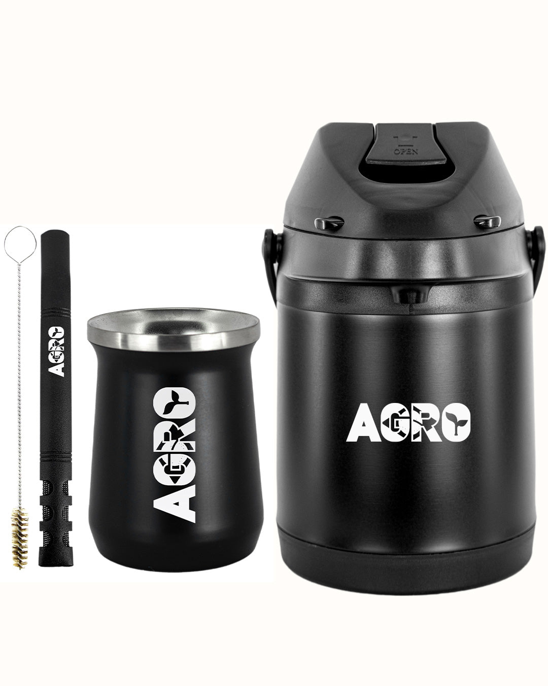 Kit Tereré Premium Copo Bomba Garrafa Térmica Preto 2.5l Agro Brasil