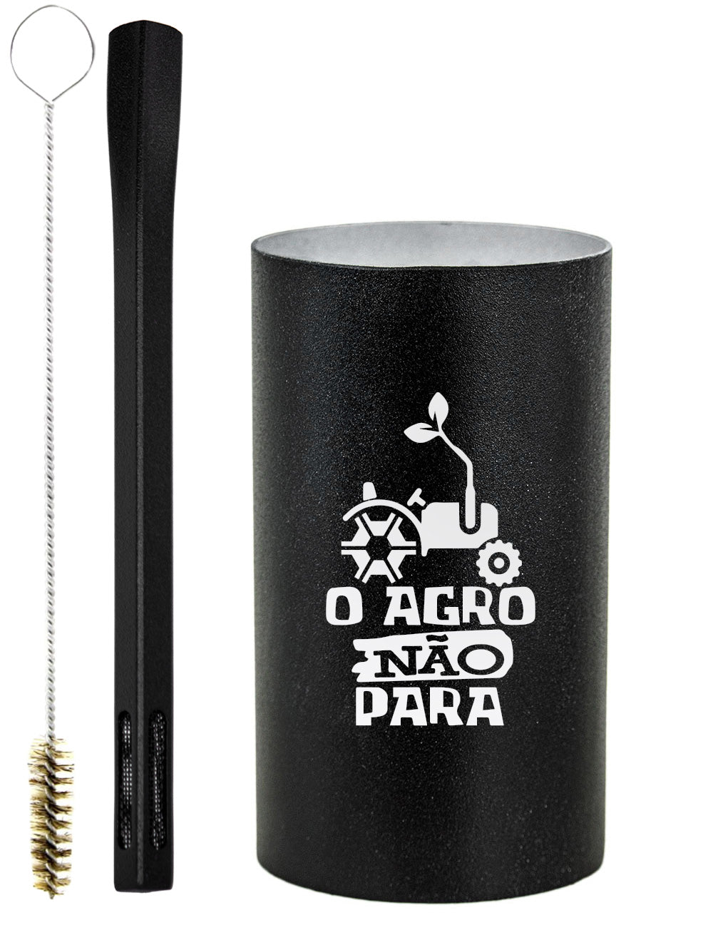 Kit Tereré Copo Cuia Premium Bomba Preto O Agro Não Para