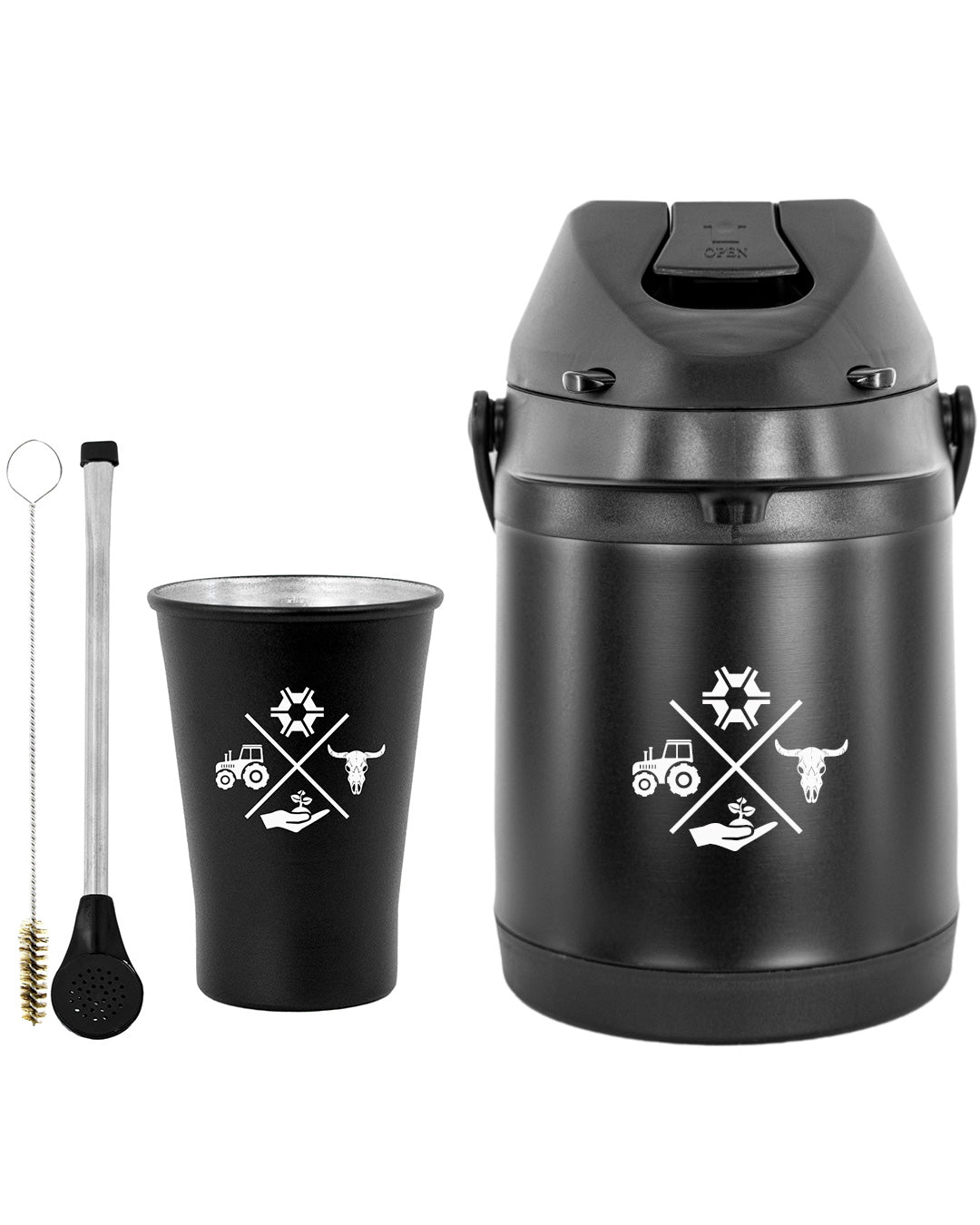 Kit Tereré Econo Copo Bomba Garrafa Térmica Preto 2.5l Made in Roça