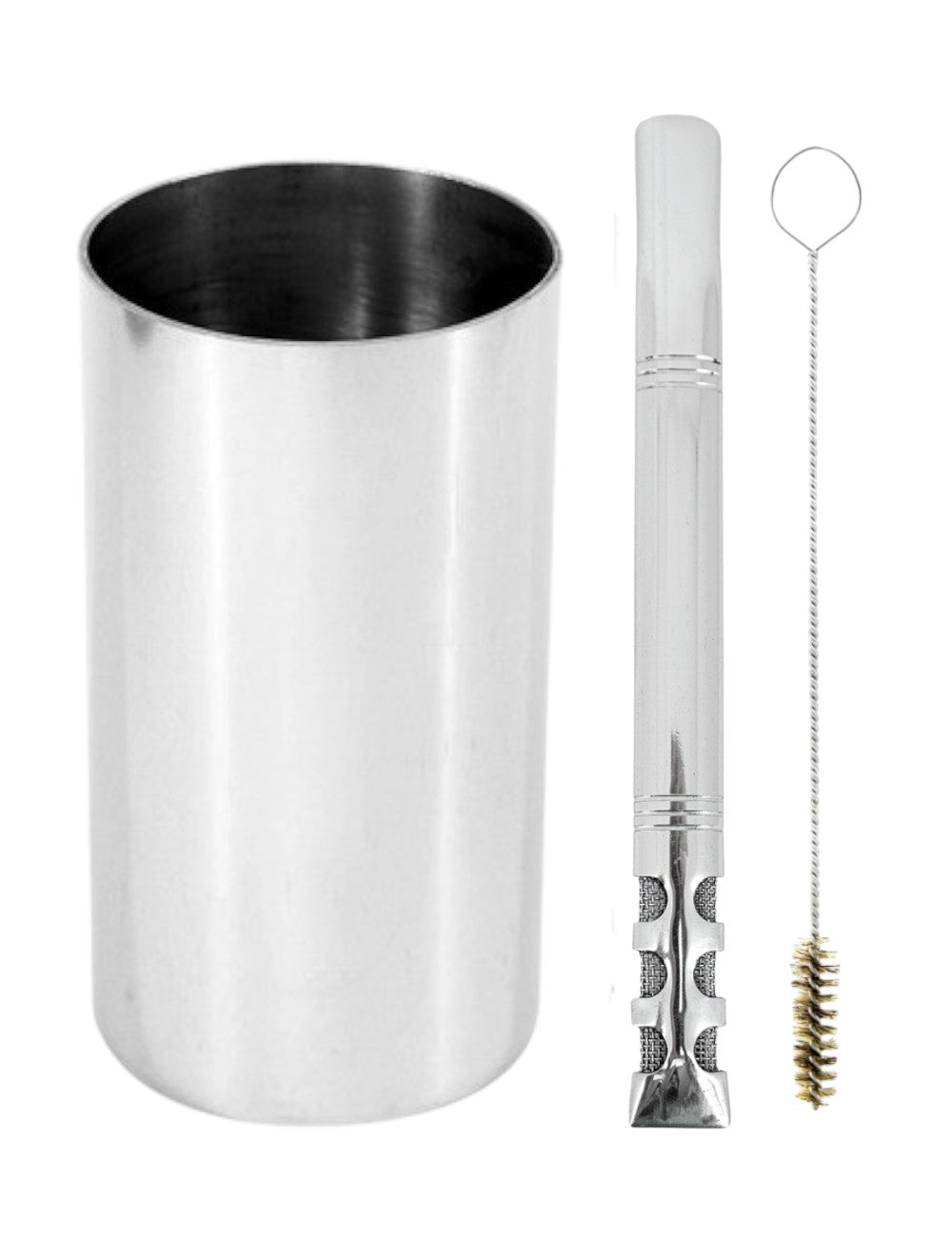 Kit Bomba E Copo Redondo Terere Aço Inox Silver - Escolha a Bomba