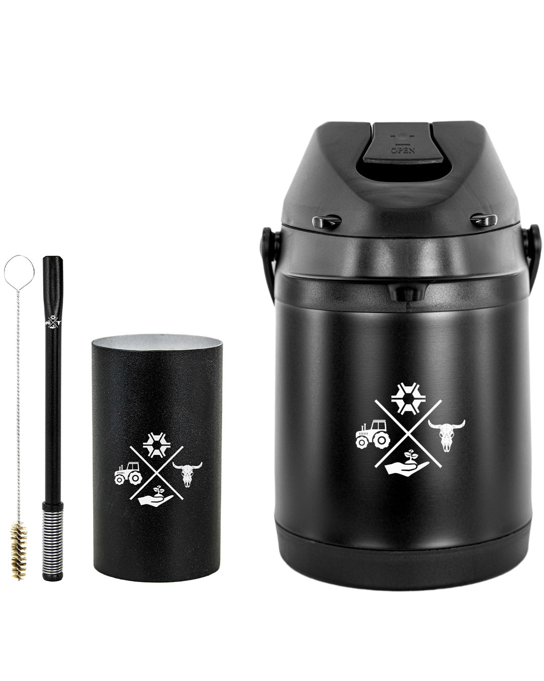 Kit Tereré Premium Copo Bomba Garrafa Térmica Preto 2.5l Made in Roça