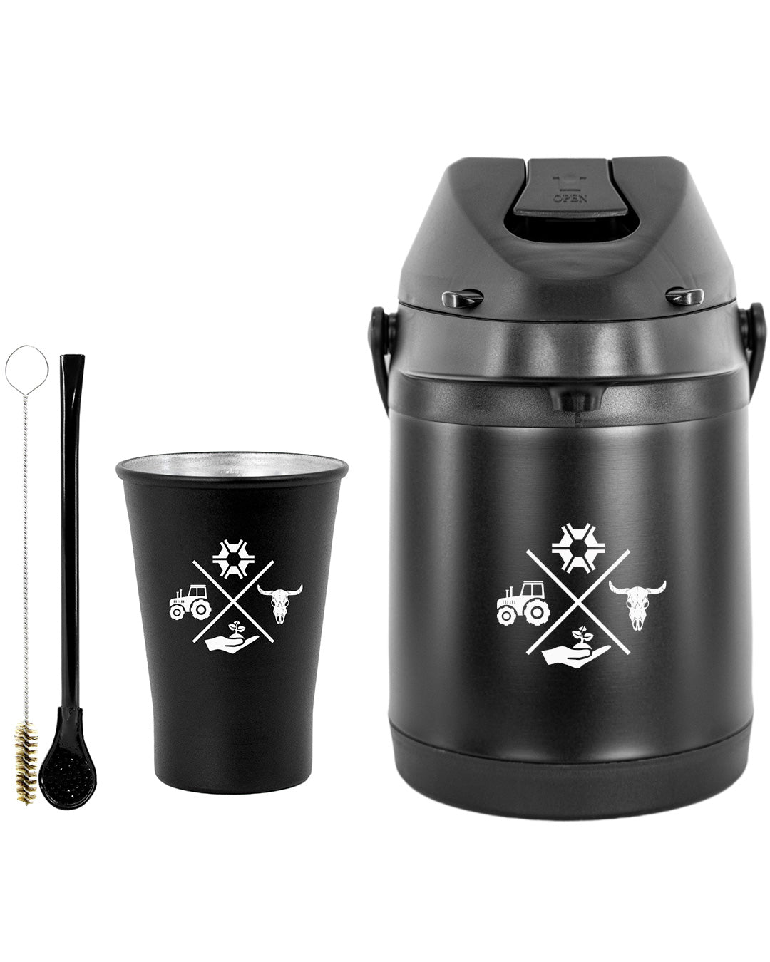 Kit Tereré Econo Copo Bomba Garrafa Térmica Preto 2.5l Made in Roça