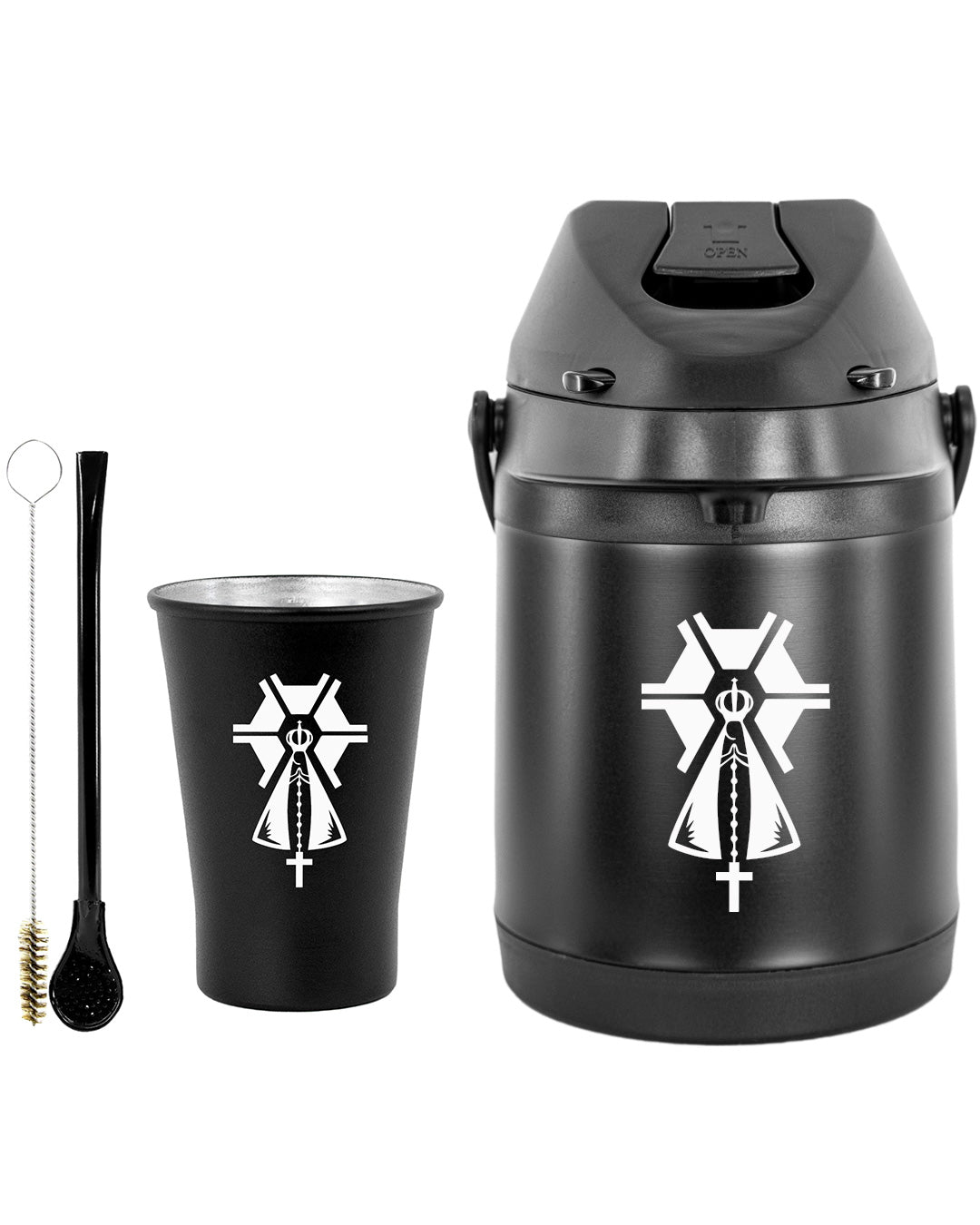 Kit Tereré Econo Copo Bomba Garrafa Térmica Preto 2.5l Nossa Senhora Agro