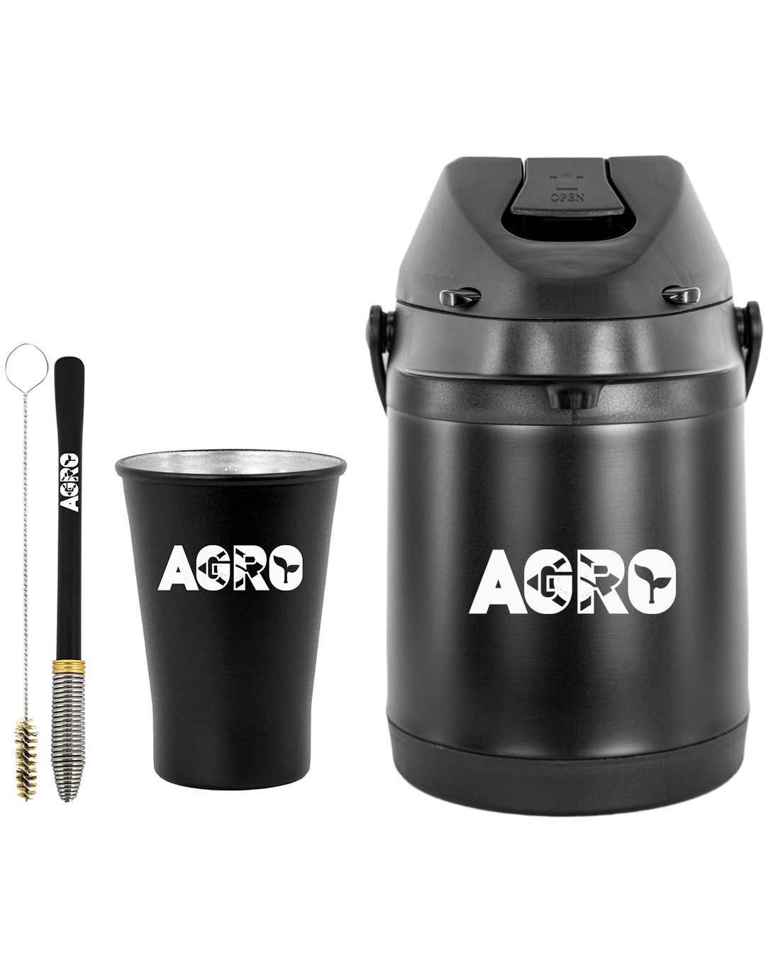 Kit Tereré Econo Copo Bomba Garrafa Térmica Preto 2.5l Agro Brasil